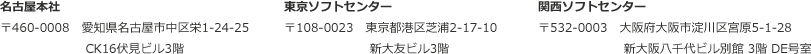 名古屋本社　東京ソフトセンター　関西ソフトセンター